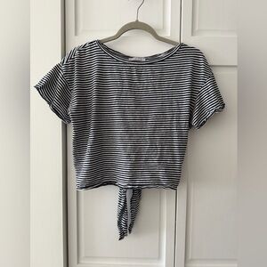 Zara Navy & White Striped Tie Back Crop Top Size S | Open Back Cotton Tee